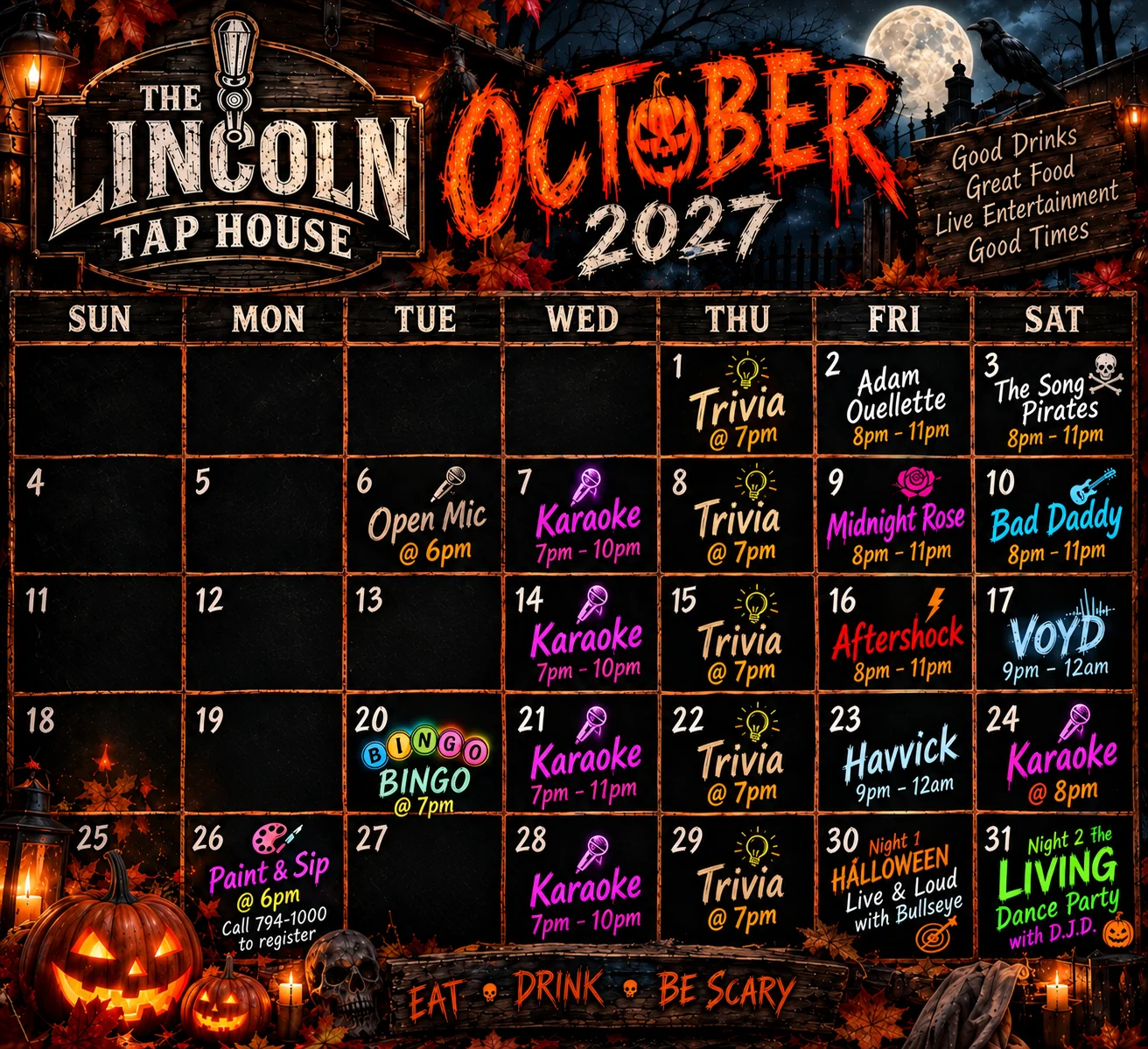 Lincoln Tap House October events calendar
